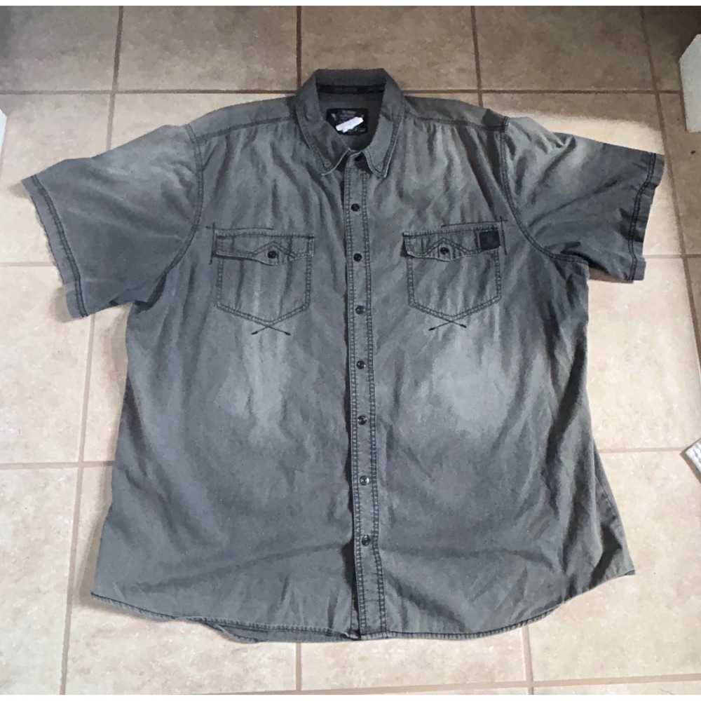 Harley-Davidson Mens 3XL Gray Short Sleeve Button Down Cotton Shirt Logo Back